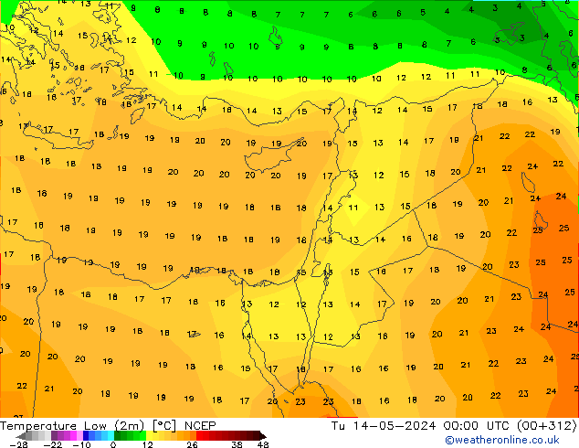 Temperature Low (2m) NCEP Tu 14.05.2024 00 UTC