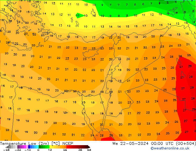 Temperature Low (2m) NCEP We 22.05.2024 00 UTC