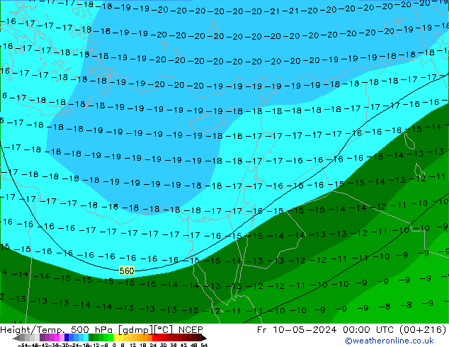 Height/Temp. 500 hPa NCEP Fr 10.05.2024 00 UTC