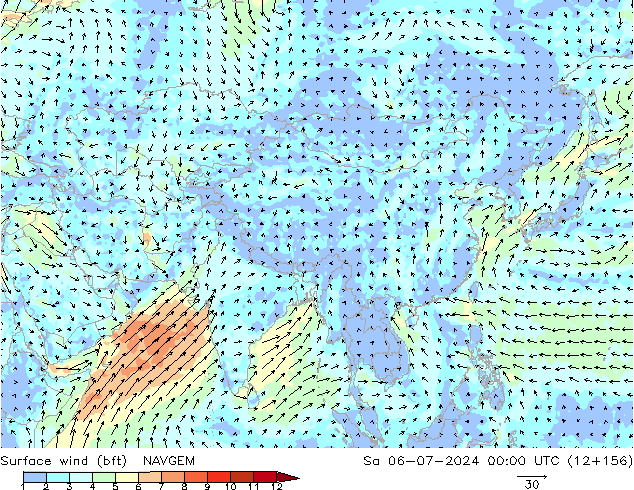 Wind 10 m (bft) NAVGEM za 06.07.2024 00 UTC