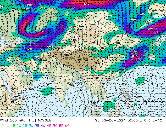 Wind 500 hPa NAVGEM zo 30.06.2024 00 UTC