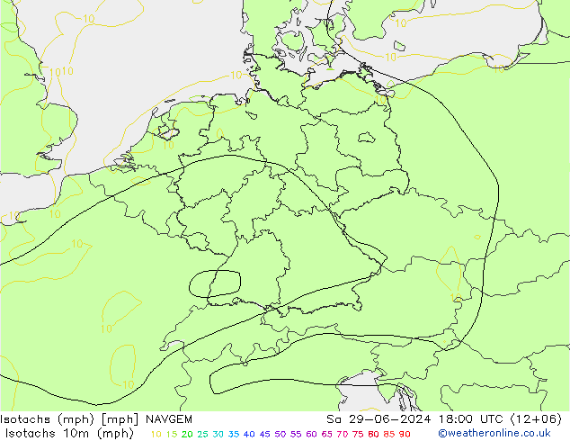 Isotachs (mph) NAVGEM 星期六 29.06.2024 18 UTC