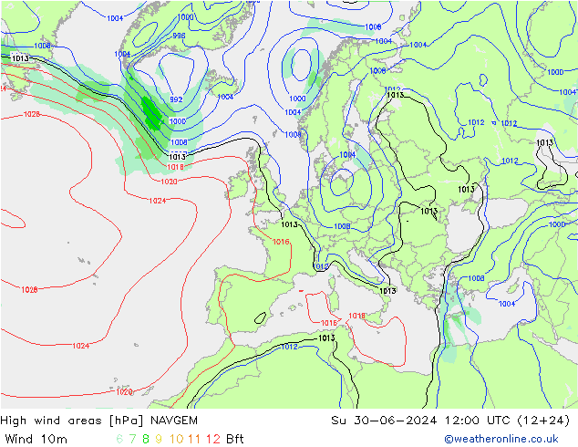 Windvelden NAVGEM zo 30.06.2024 12 UTC