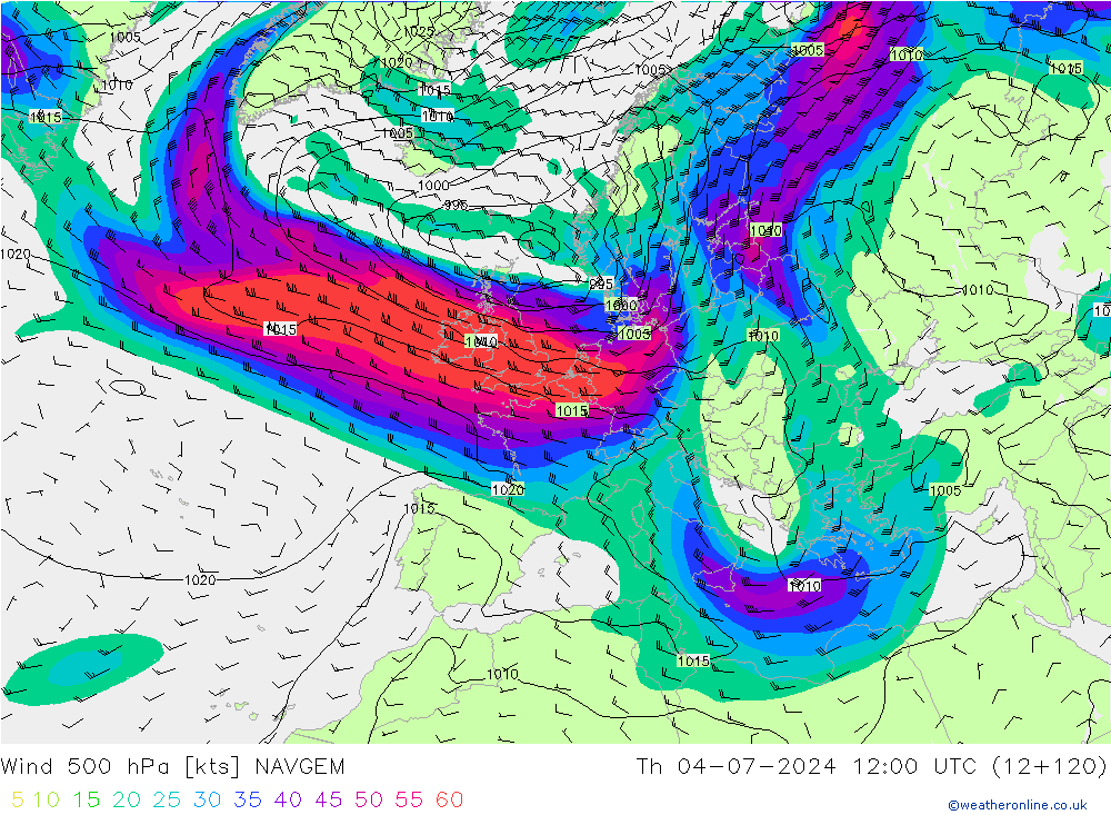 Wind 500 hPa NAVGEM do 04.07.2024 12 UTC