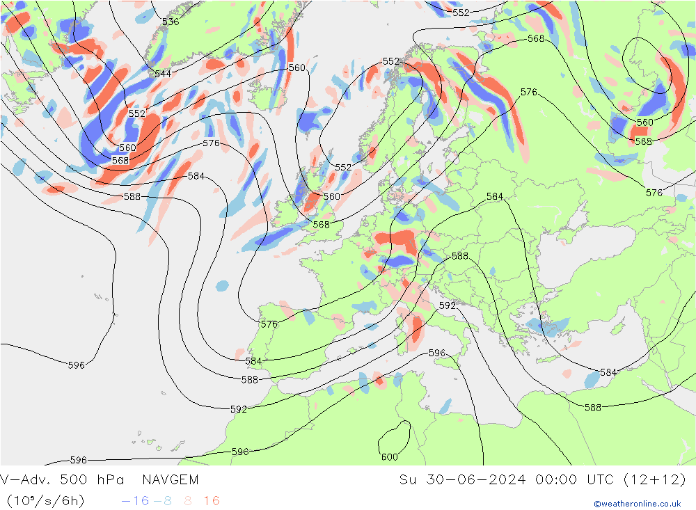 V-Adv. 500 hPa NAVGEM 星期日 30.06.2024 00 UTC