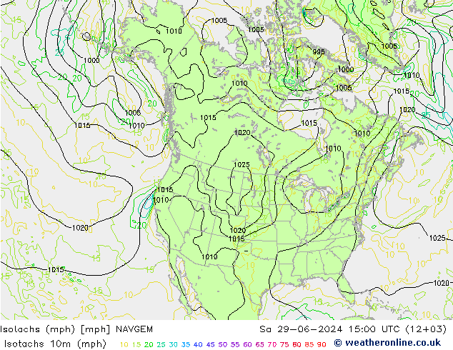 Isotachs (mph) NAVGEM 星期六 29.06.2024 15 UTC