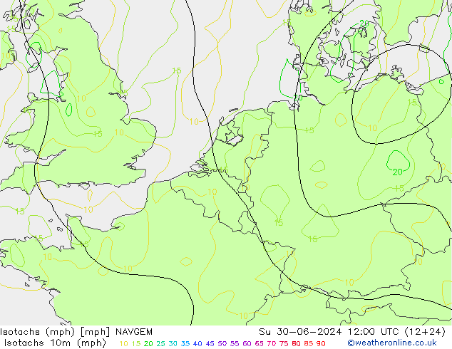 Isotachen (mph) NAVGEM zo 30.06.2024 12 UTC