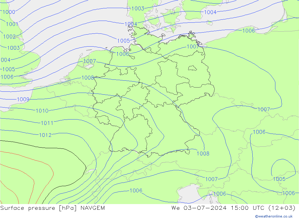 Luchtdruk (Grond) NAVGEM wo 03.07.2024 15 UTC