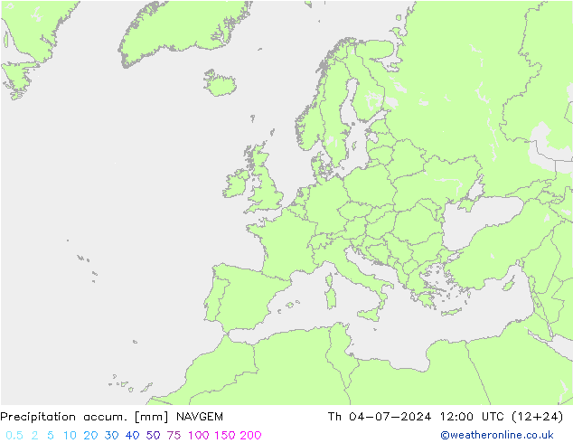 Precipitation accum. NAVGEM 星期四 04.07.2024 12 UTC