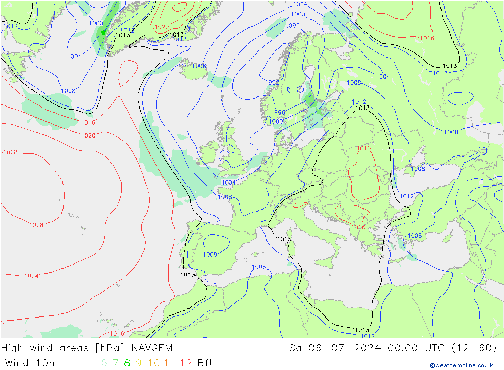 High wind areas NAVGEM 星期六 06.07.2024 00 UTC