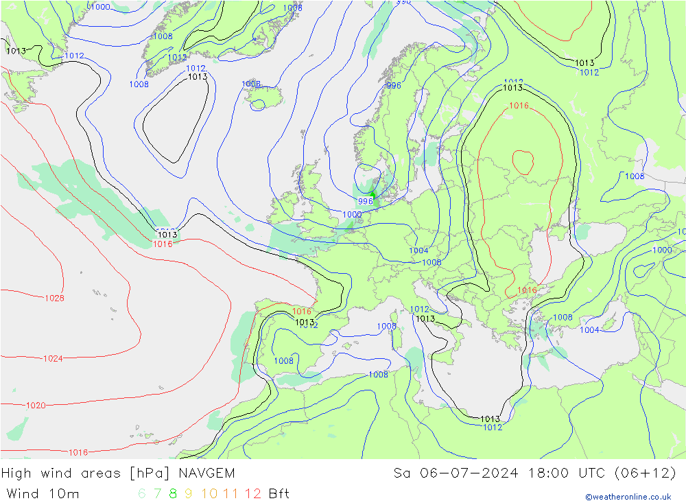 Windvelden NAVGEM za 06.07.2024 18 UTC
