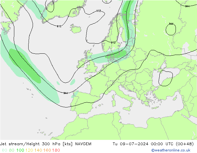 高速氣流 NAVGEM 星期二 09.07.2024 00 UTC