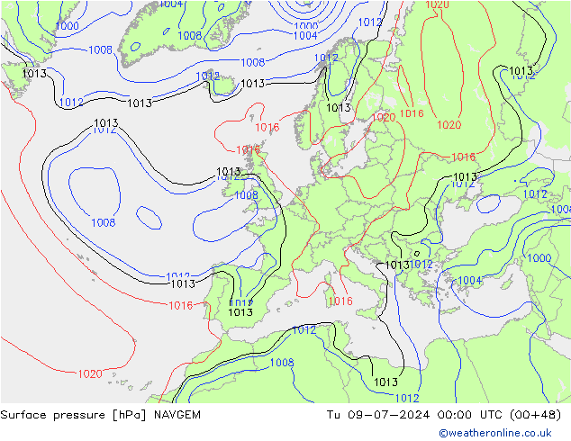 Luchtdruk (Grond) NAVGEM di 09.07.2024 00 UTC