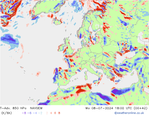 T-Adv. 850 hPa NAVGEM ma 08.07.2024 18 UTC