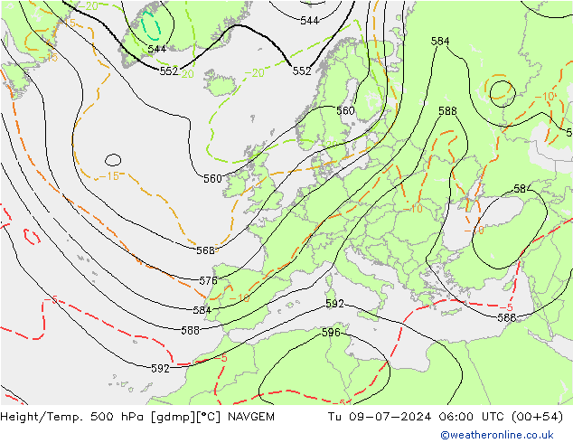 Hoogte/Temp. 500 hPa NAVGEM di 09.07.2024 06 UTC