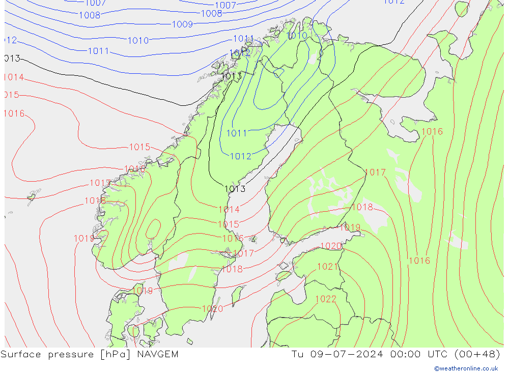 Luchtdruk (Grond) NAVGEM di 09.07.2024 00 UTC