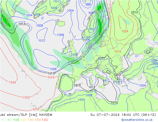 高速氣流/地面气压 NAVGEM 星期日 07.07.2024 18 UTC