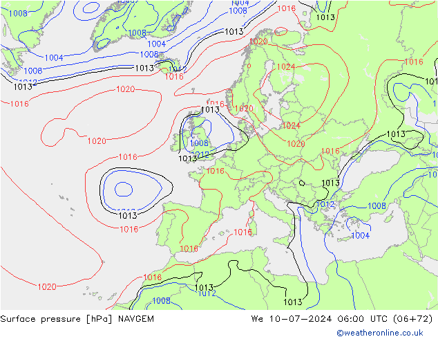 Luchtdruk (Grond) NAVGEM wo 10.07.2024 06 UTC