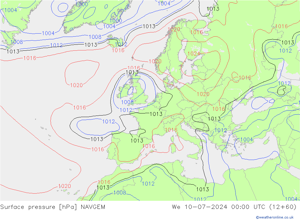 Luchtdruk (Grond) NAVGEM wo 10.07.2024 00 UTC