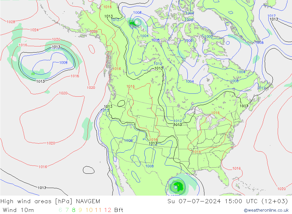 High wind areas NAVGEM 星期日 07.07.2024 15 UTC