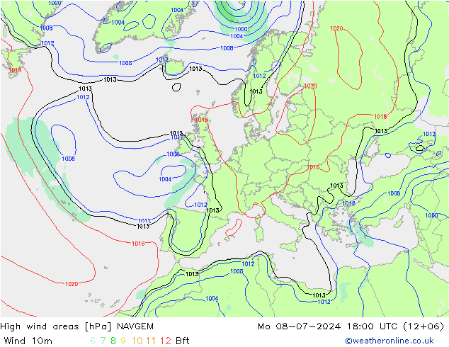 Windvelden NAVGEM ma 08.07.2024 18 UTC