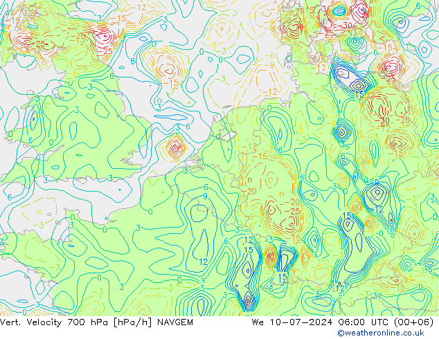 Vert. snelheid 700 hPa NAVGEM wo 10.07.2024 06 UTC