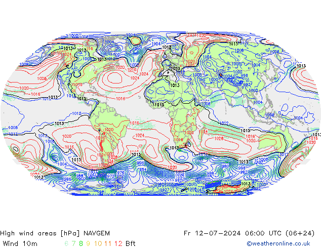 High wind areas NAVGEM 星期五 12.07.2024 06 UTC