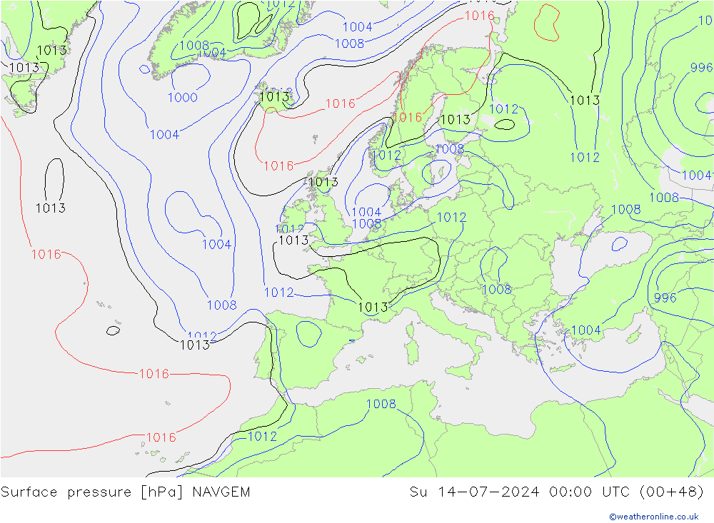 Luchtdruk (Grond) NAVGEM zo 14.07.2024 00 UTC