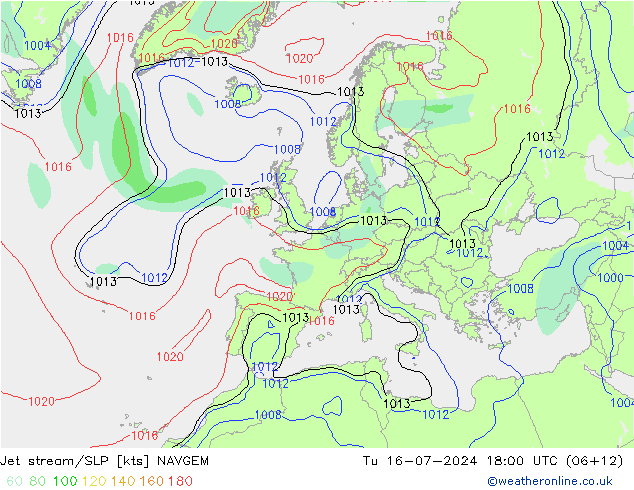 高速氣流/地面气压 NAVGEM 星期二 16.07.2024 18 UTC