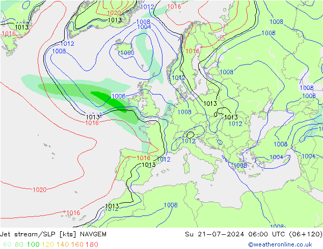 高速氣流/地面气压 NAVGEM 星期日 21.07.2024 06 UTC