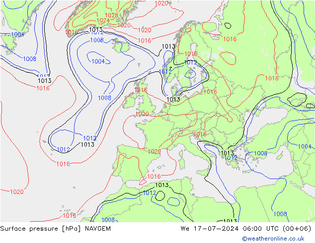 Luchtdruk (Grond) NAVGEM wo 17.07.2024 06 UTC