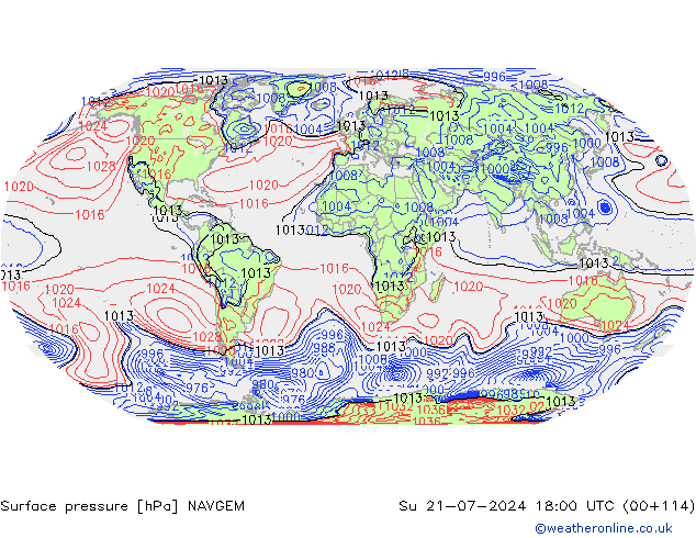 Luchtdruk (Grond) NAVGEM zo 21.07.2024 18 UTC