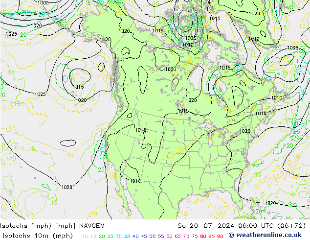 Isotachen (mph) NAVGEM za 20.07.2024 06 UTC