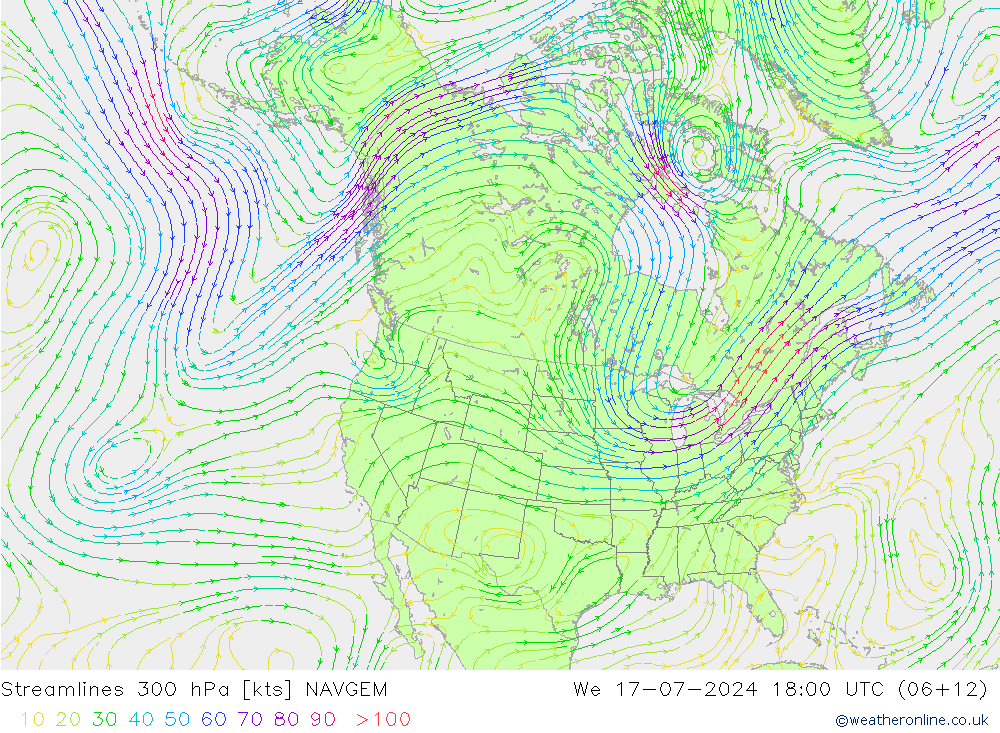 风 300 hPa NAVGEM 星期三 17.07.2024 18 UTC