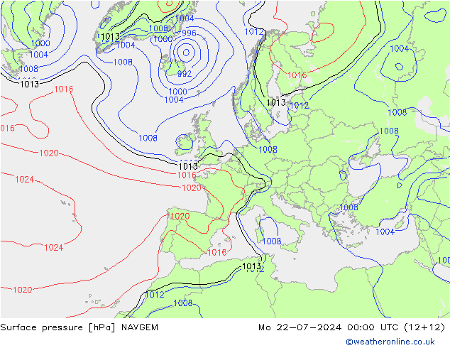 Luchtdruk (Grond) NAVGEM ma 22.07.2024 00 UTC