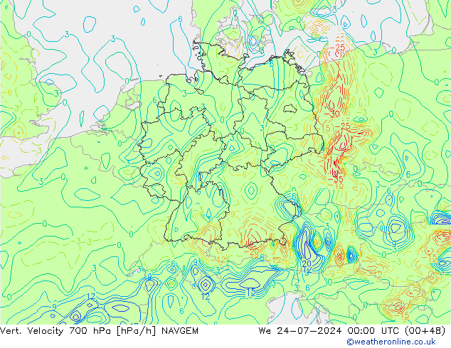 Vert. snelheid 700 hPa NAVGEM wo 24.07.2024 00 UTC