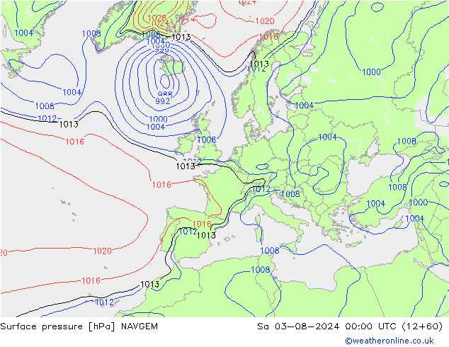 地面气压 NAVGEM 星期六 03.08.2024 00 UTC