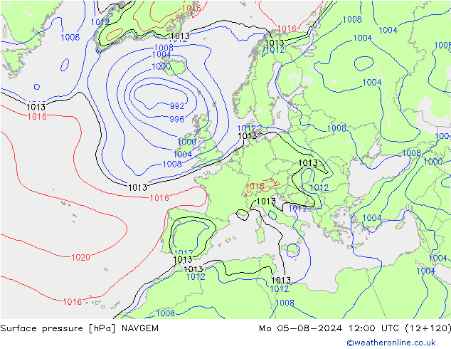 地面气压 NAVGEM 星期一 05.08.2024 12 UTC