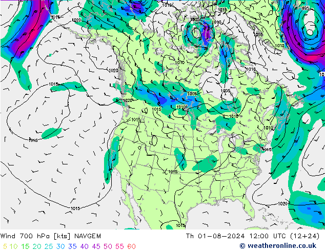 Wind 700 hPa NAVGEM do 01.08.2024 12 UTC