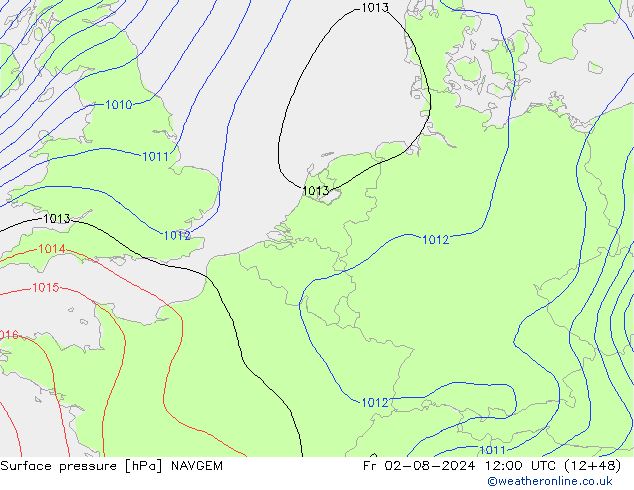 Luchtdruk (Grond) NAVGEM vr 02.08.2024 12 UTC