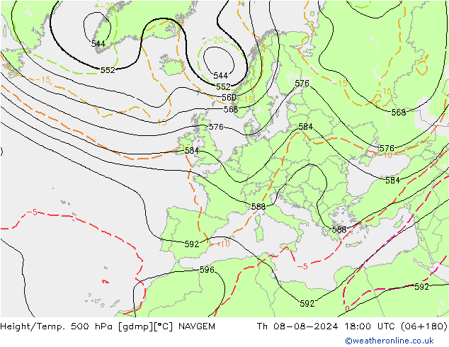 Height/Temp. 500 hPa NAVGEM 星期四 08.08.2024 18 UTC