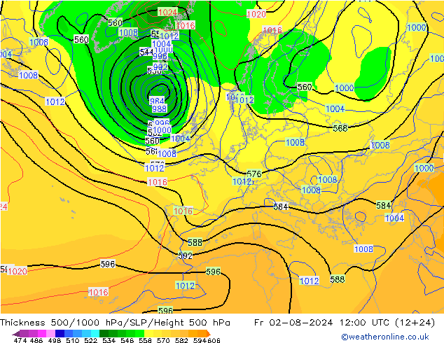 Thck 500-1000hPa NAVGEM 星期五 02.08.2024 12 UTC