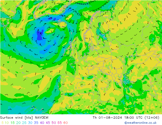 Wind 10 m NAVGEM do 01.08.2024 18 UTC