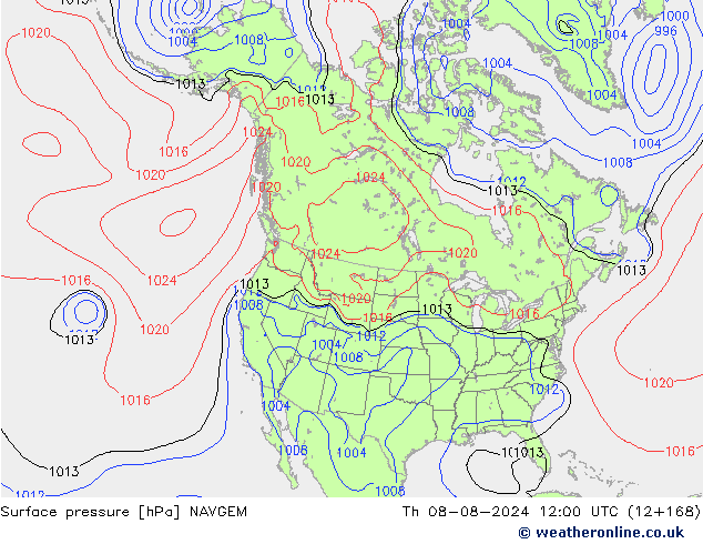 地面气压 NAVGEM 星期四 08.08.2024 12 UTC