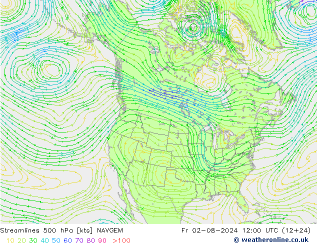 Stroomlijn 500 hPa NAVGEM vr 02.08.2024 12 UTC