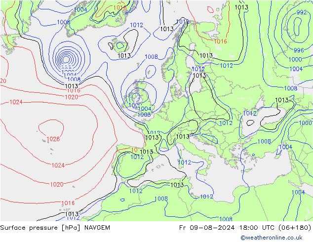 地面气压 NAVGEM 星期五 09.08.2024 18 UTC