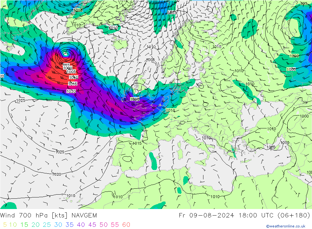 Wind 700 hPa NAVGEM vr 09.08.2024 18 UTC