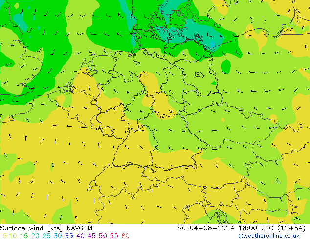 Wind 10 m NAVGEM zo 04.08.2024 18 UTC