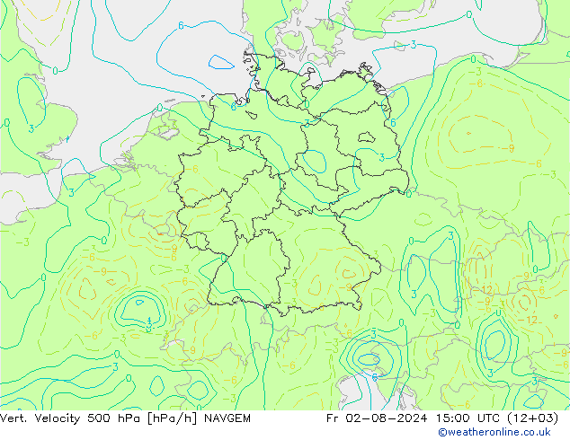 Vert. Velocity 500 hPa NAVGEM 星期五 02.08.2024 15 UTC