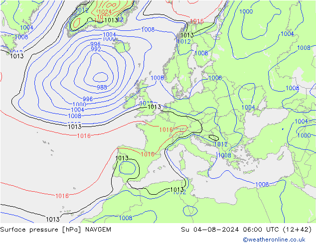 地面气压 NAVGEM 星期日 04.08.2024 06 UTC